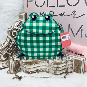 Kate Spade Hoppkins Frog crossbody fresh green checkered bag Novelty collectible